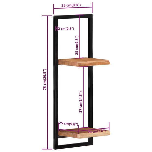 The Living Store Houten Wandschappen - Acaciahout - 25x25x75 cm - Stalen Frame