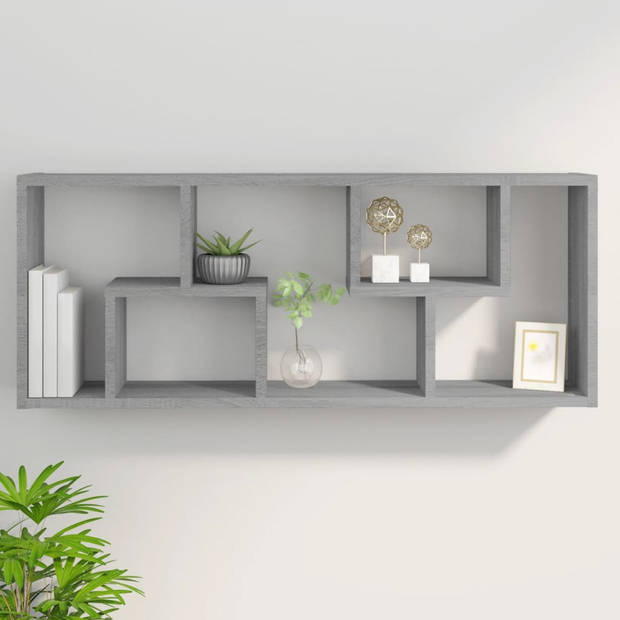 The Living Store Wandschap - Opbergruimte Bewerkt Hout - 36 x 16 x 90 cm Grijs Sonoma Eiken