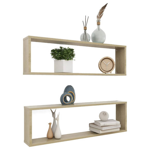 The Living Store Wandschap Kubusontwerp - 100 x 15 x 30 cm - Sonoma eiken - Montage vereist