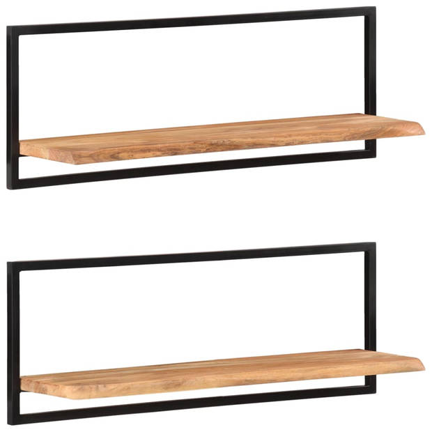 The Living Store Houten Wandschappen - Massief Acaciahout - Set van 2 - 100x24x35 cm