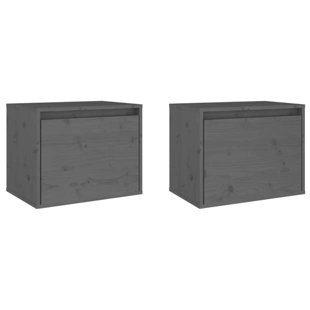 The Living Store Wandkast - Grenenhout - Grijs - 45 x 30 x 35 cm - set van 2