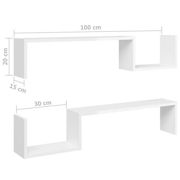 The Living Store Wandplank - Hoogglans wit - 100 x 15 x 20 cm - Materiaal- spaanplaat