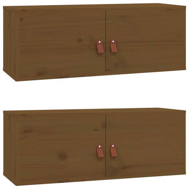 The Living Store Wandkast - Honingbruin Massief Grenenhout - 80x30x30 cm - Set van 2