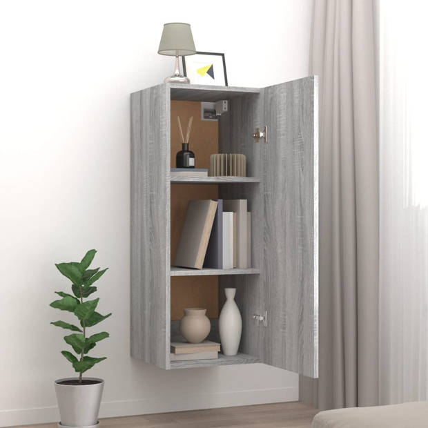 The Living Store Zwevende Wandkast - Grijs Sonoma Eiken - 34.5 x 34 x 90 cm - Stevig materiaal