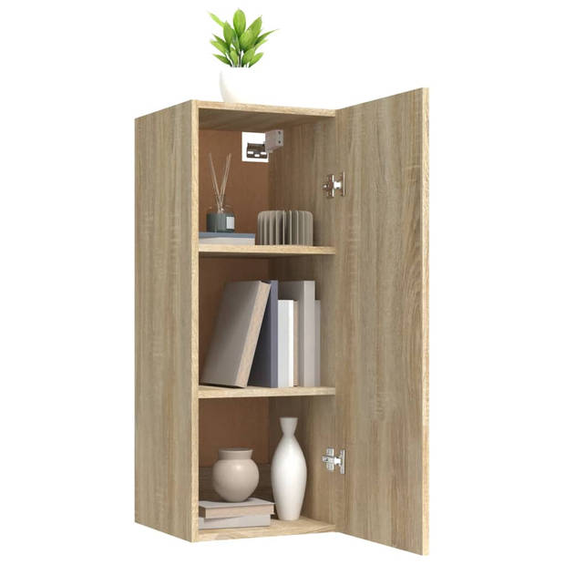 The Living Store Zwevende Wandkast - Sonoma Eiken - 34.5 x 34 x 90 cm - Stevig materiaal