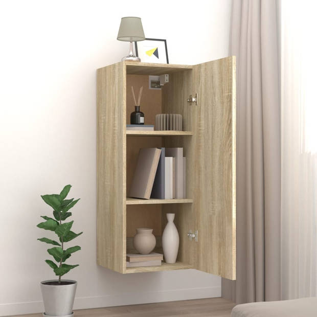 The Living Store Zwevende Wandkast - Sonoma Eiken - 34.5 x 34 x 90 cm - Stevig materiaal