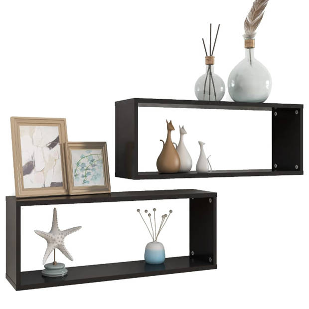 The Living Store Wandplanken - Zwarte Spaanplaat - 60 x 15 x 23 cm - Stevige en decoratieve opbergoplossing