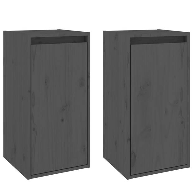 The Living Store Wandkast - Massief grenenhout - 30x30x60 cm - Grijs - Set van 2