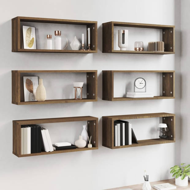 The Living Store Kubus Wandschappen - 60 x 15 x 23 cm - Bewerkt Hout - Bruineiken