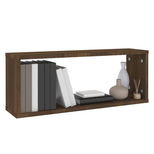 The Living Store Kubus Wandschappen - 60 x 15 x 23 cm - Bewerkt Hout - Bruineiken