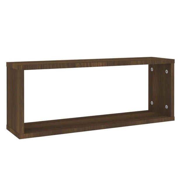 The Living Store Kubus Wandschappen - 60 x 15 x 23 cm - Bewerkt Hout - Bruineiken