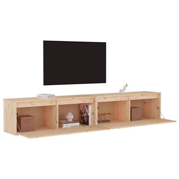 The Living Store Wandkast - Massief grenenhout - 100x30x35 cm - Set van 2