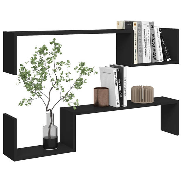 The Living Store Wandplank - 100 x 15 x 20 cm - zwart spaanplaat - eenvoudig te installeren - set van 2