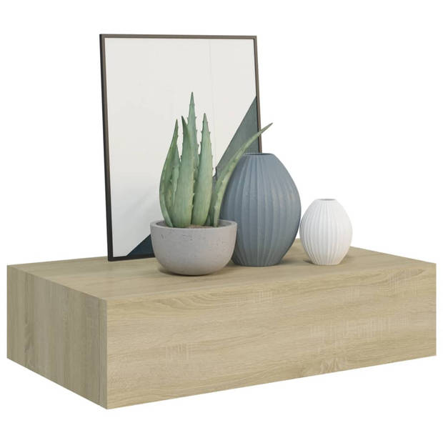 vidaXL Wandschap met lade 40x23,5x10 cm MDF eikenkleurig