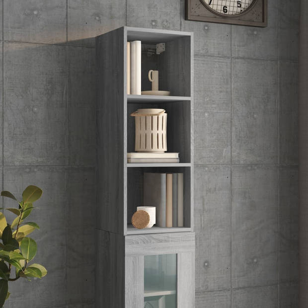 The Living Store Wandkast Grey Sonoma Eiken - 34.5 x 32.5 x 90 cm - Stevig bewerkt hout