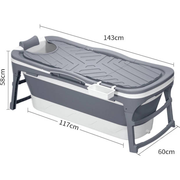 LIFEBATH - Opvouwbaar bad - Mobiele badkuip - Inklapbare zitbad - Incl. badkussen - 143 x 60 x 58 cm