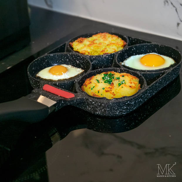 Maison & Kitchen - Pannenkoekenpan - Omeletpan - Eierpan - 4 vakjes - Zwart