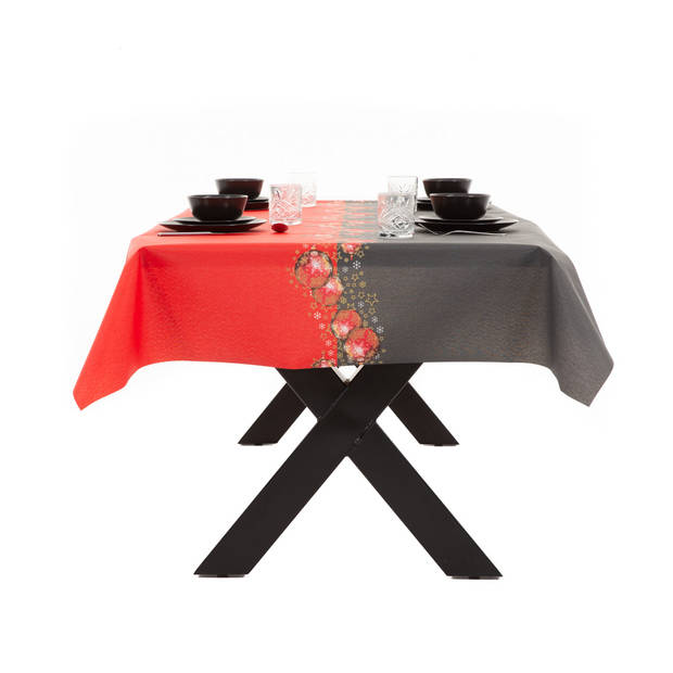 Tafellaken-Tafelkleed- Christmas 140x240cm Kleuren zwart rood- Afneembaar-afwasbaar