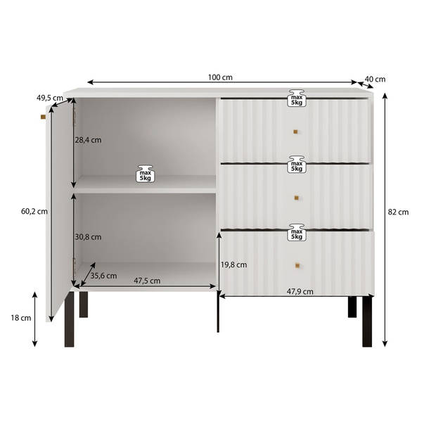 Meubella Dressoir Kaylan - Wit - 100 cm