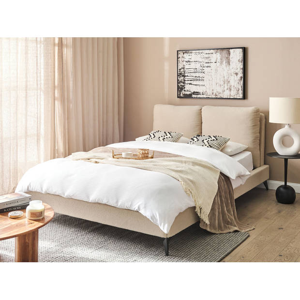 Beliani MELLE - Tweepersoonsbed-Beige-Bouclé