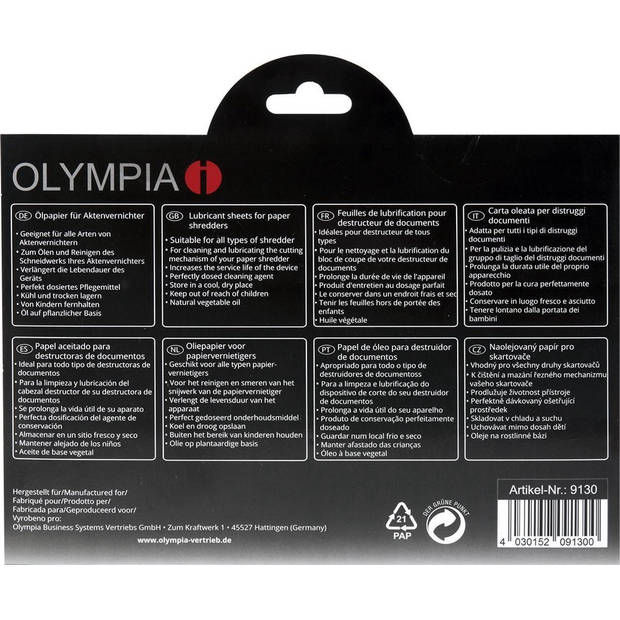 Olympia 9130 geolied papier - voor papierversnipperaar - 12 vellen