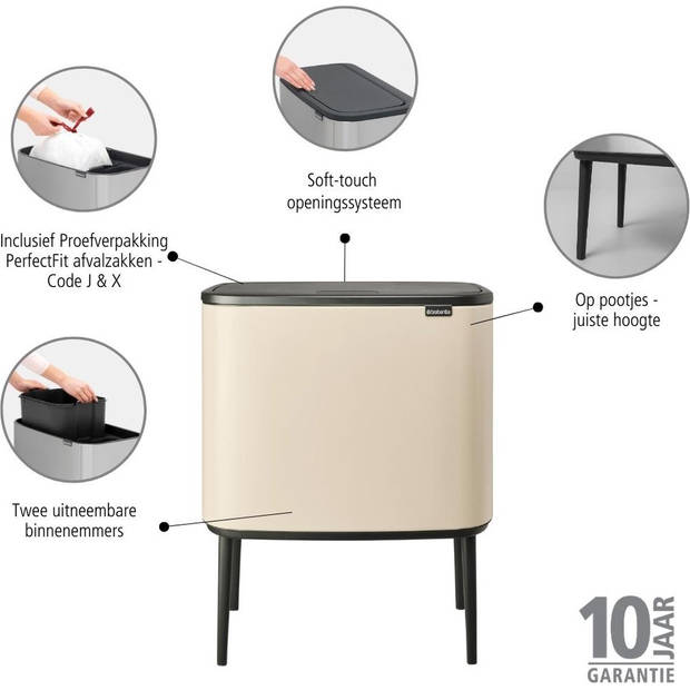 Brabantia afvalemmer Bo TouchBin 11 + 23 L Soft Beige (732405)