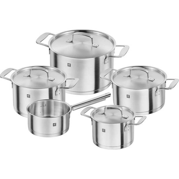 Zwilling Base 66380-002-0 pannenset - 4 kookpannen - 1 steelpan - zilver - 4 deksels