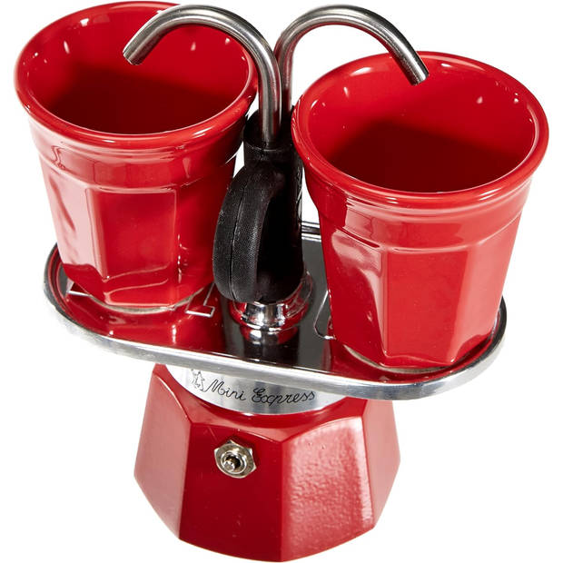 Bialetti Mini Express koffiezetapparaat set - 2 kopjes - rood