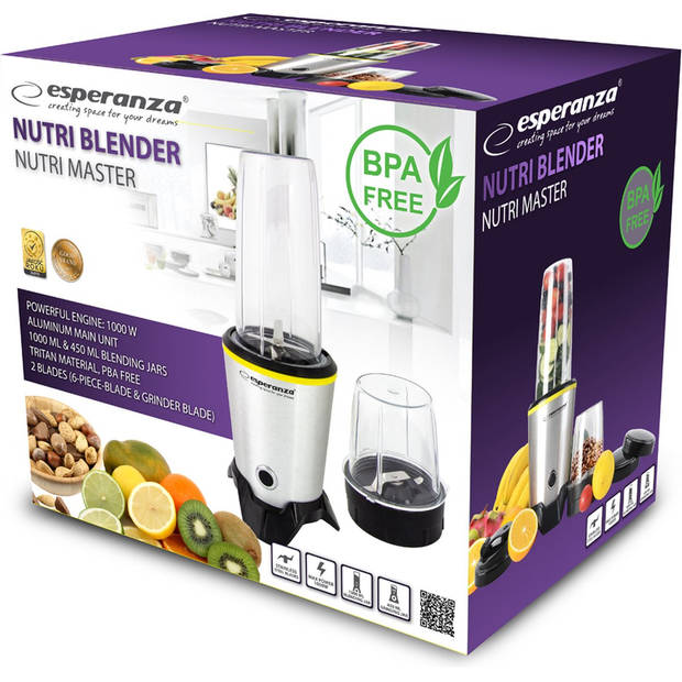 Esperanza EKM028 smoothie blender - 1000 W - zwart - met To Go beker