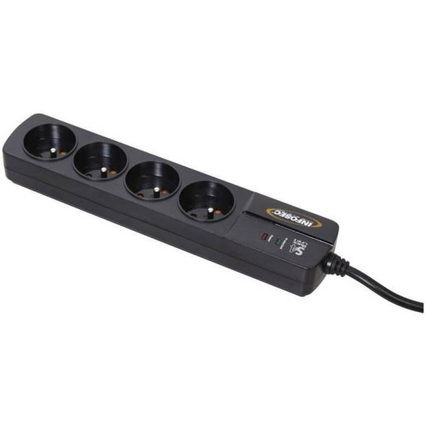 InfoSec - S4 Black Line II - Parasurtenseur 4 Sockets FR - 2 jaar garantie