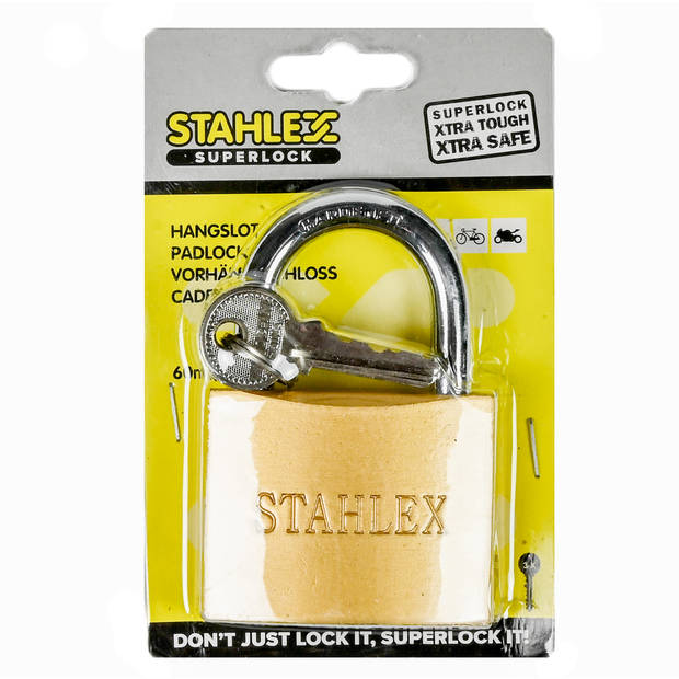Stahlex Hangslot met 3 sleutels - 60 mm - messing - kofferslot - Hangsloten