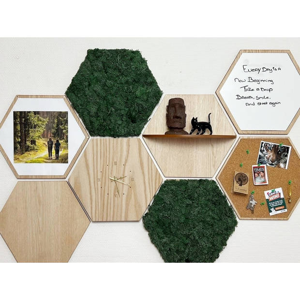 MiMi Innovations Hexagon Wanddecoratie met Rendiermos - Adem Natuur in Jouw Ruimte met Groene Accenten, 32x37x2cm