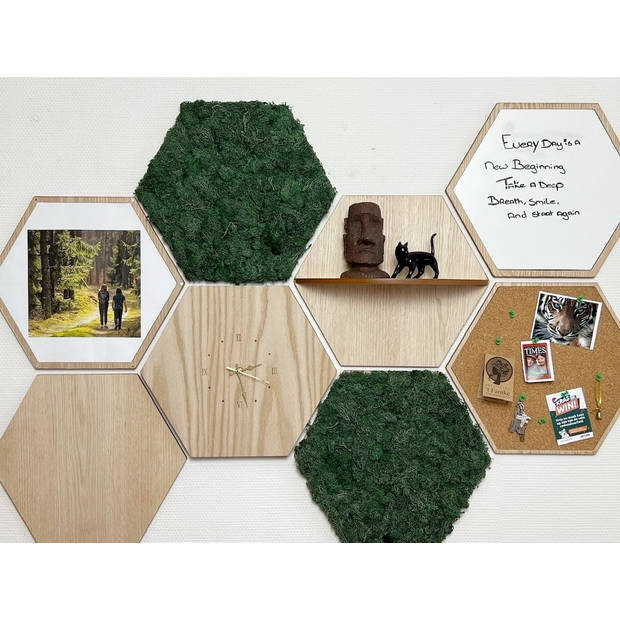 MiMi Innovations Houten Hexagon Klok Wanddecoratie - Natuurlijke Houtafwerking, 32x37x2.5cm