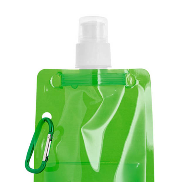 Waterfles/drinkfles opvouwbaar - groen - kunststof - 460 ml - schroefdop - waterzak - Drinkflessen