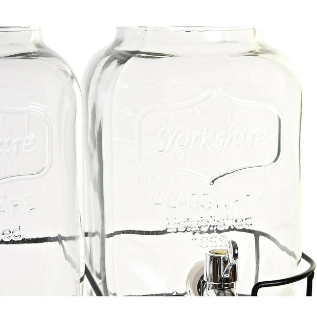 Drank dispensers - set van 2x stuks - 4 liter - glas - in houder met metalen kraantje - Drankdispensers