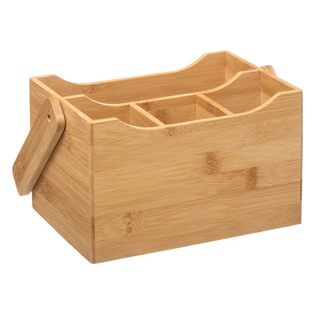 5Five Keuken gerei rekje/aanrecht spullen organizer - 2x - 20 x 14 x 24 cm - bamboe hout - met hengsel - Keukengerei