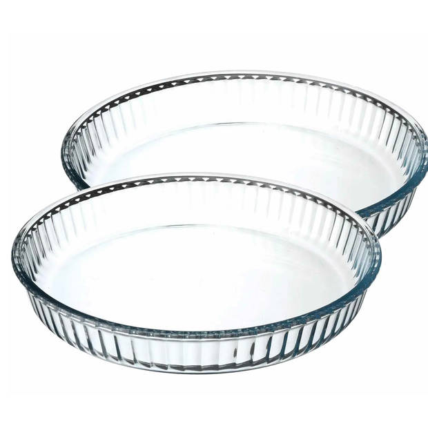 2x stuks ovenschaal rond - Transparant - Glas - Diameter 32 cm - Ovenschalen