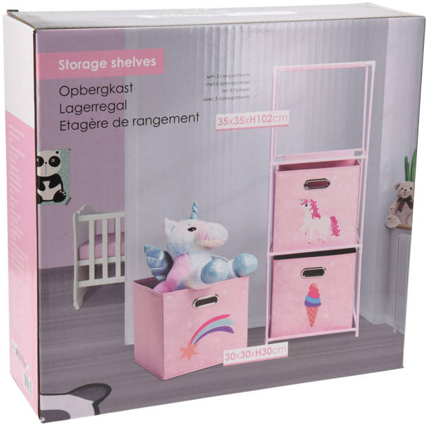 Storage solutions Opbergrek 3-laags - met manden - metaal - 35 x 35 x 102 cm - eenhoorn themaA  - Opbergrekjes