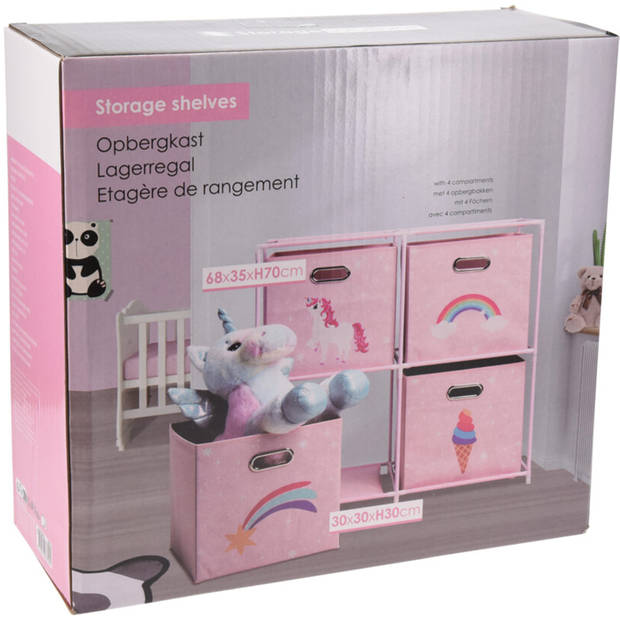 Storage solutions Opbergrek 2-laags - met manden - metaal - 68 x 35 x 70 cm - eenhoorn thema - Opbergrekjes