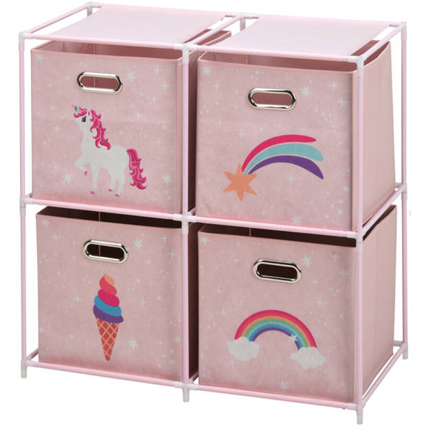 Storage solutions Opbergrek 2-laags - met manden - metaal - 68 x 35 x 70 cm - eenhoorn thema - Opbergrekjes