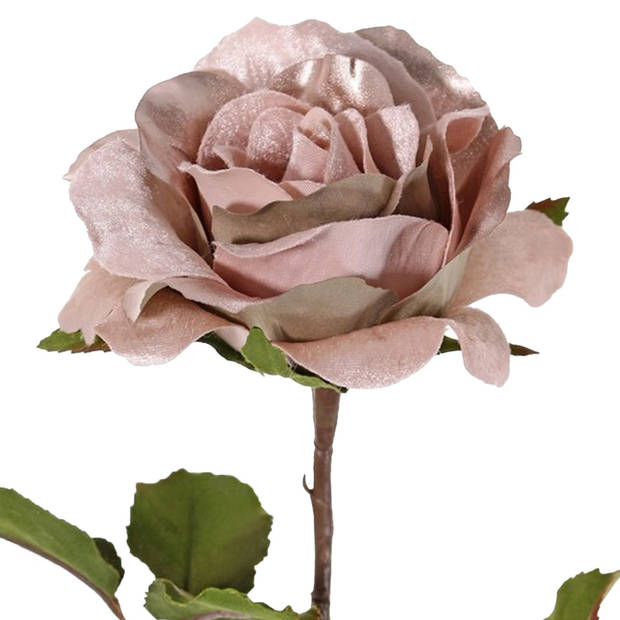 Top Art Kunstbloem roos Glamour - oud roze - satijn - 61 cm - kunststof steel - decoratie bloemen - Kunstbloemen