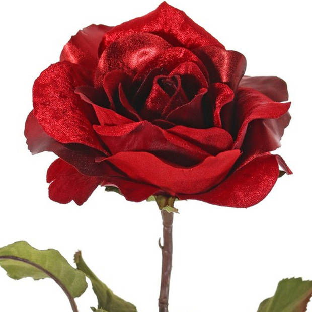 Top Art Kunstbloem roos Glamour - rood satijn - 61 cm - kunststof steel - decoratie bloemen - Kunstbloemen