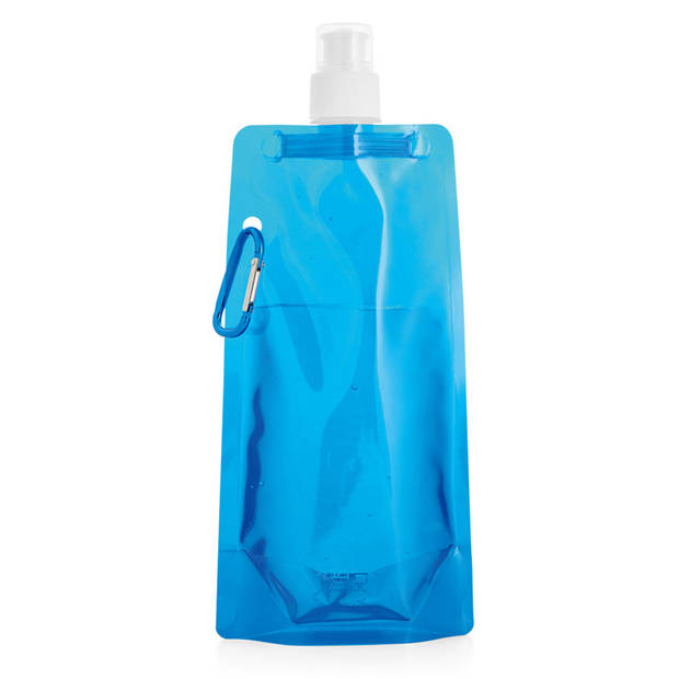 Waterfles/drinkfles opvouwbaar - 2x - blauw - kunststof - 460 ml - schroefdop - waterzak - Drinkflessen