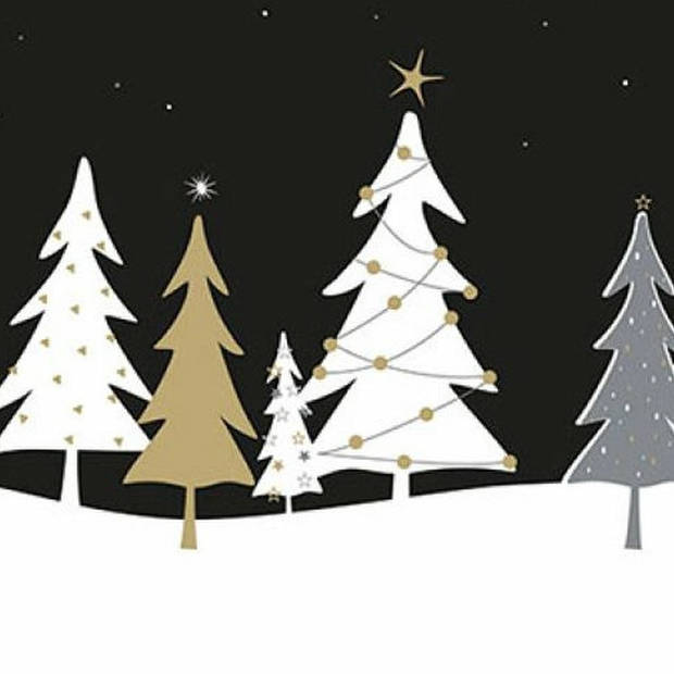Ambiente kerst thema servetten - 20x - 33 x 33 cm - zwart - kerstboom - Feestservetten