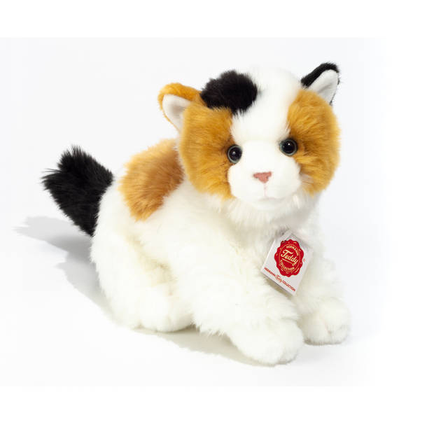 Hermann Teddy Knuffeldier kat/poes - pluche stof - premium knuffels - wit/bruin/zwart - 24 cm - Knuffel huisdieren