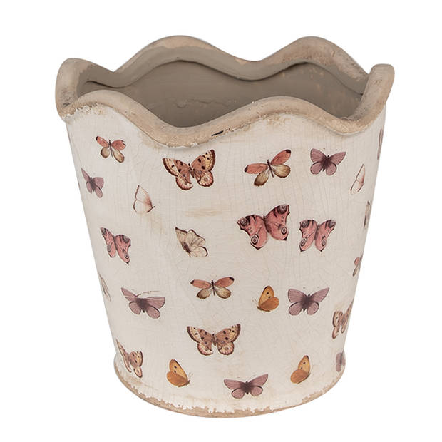 HAES DECO - Set van 2 Bloempotten Ø 19x18 cm Beige Roze Keramiek Vlinders Bloempot Binnen