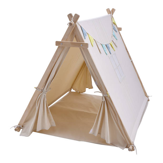 Sunny Sienna Tipi Tent in crème met vlaggen, raam & vloermat Wigwam Speeltent / Speeltentje van 100% katoen & FSC 100%