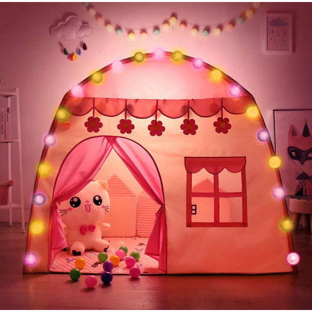 Parya Home - Speeltent XL - Met LED-verlichting - Roze Tent - Voor Kinderen