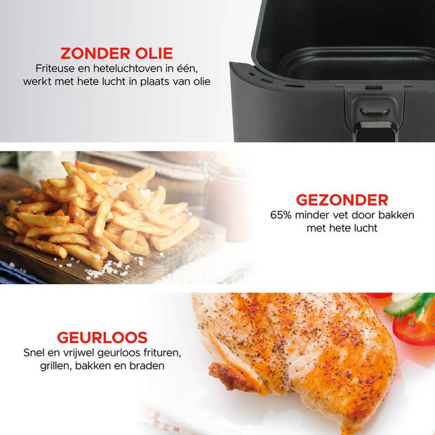 Bourgini Slimfit Airfryer XXL - Heteluchtfriteuse - 5 liter - 1500W - PFAS vrij