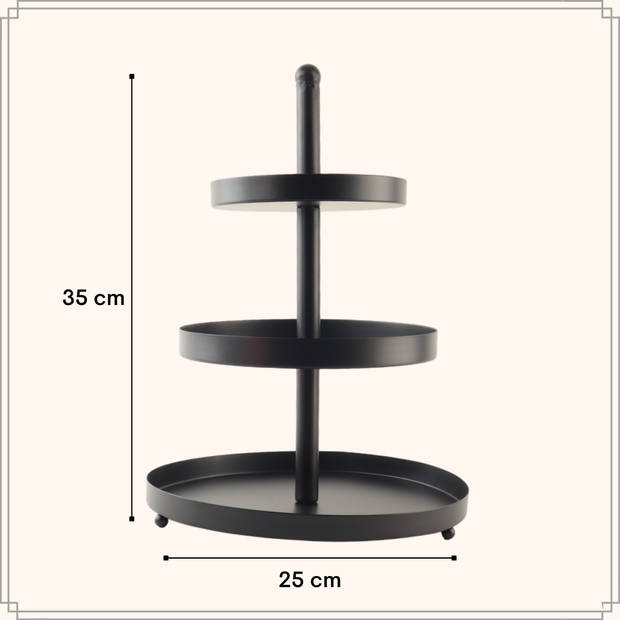 OTIX Etagere - 3 Laags - Serveertoren - Serveerschaal - Zwart - Metaal